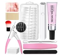 Kit d'extension pour ongles en gel, lampe UV, pointes d'ongles, ciseaux | FALSE Kit d'extension portable, ensemble de faux doigts transparents pour rendez-vous, voyage d'affaires, fête