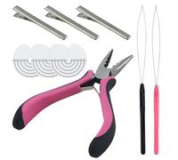 Kit d'extensions de cheveux à micro-anneaux avec 1 pince à micro-anneau, 2 aiguilles à micro-anneau, 3 clips carrés et 3 films thermiques transparents