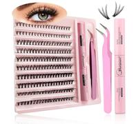 Kit d'Extensions de Cils 3-en-1, Volume Russe 50D Curl, avec Liaison et Joint de Cils + Pince à Cils