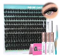 Kit d'extensions de cils individuels russes à faire soi-même - 100P - Courbure D - Cils individuels avec colle à cils et pince à épiler 10 à 18 mm