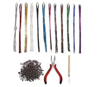 Kit d'extensions de guirlandes de cheveux colorées, ensemble de guirlandes de cheveux scintillantes en PET avec 12 brins, fils laser de 1,2 m, pinces, crochet, pour les fêtes de