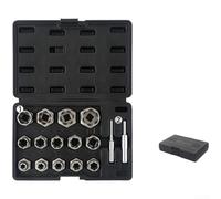 Kit d'extracteur de boulons en alliage de chrome avec design en spirale inversée et douilles 6 mm, 8 mm, 10 mm, 12 mm, 14 mm, 17 mm, 19 mm, 22 mm, 27 mm plus adaptateur de perceuse (16 pièces)