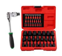 Kit d'extraction de boulons - Outils à main en métal | Ensemble de 25 douilles extracteur de boulons avec prise en main facile pour vis endommagées, dénudées, cassées, goujons, écrous, machines