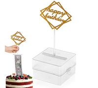 Kit d'extraction de l'argent gâteau : 1 boîte transparente, 1 décoration dorée, 20 sacs de décorations d'anniversaire, tirelire
