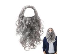 Kit d'Halloween avec longue barbe grise et perruque - Ensemble de perruques de magicien bouclées pour costume | Idéal pour cosplay, fête et spectacle sur scène