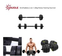 Kit d'haltères 2-en-1 20kg Fitness Training Ajustable HUOLE Tout noir