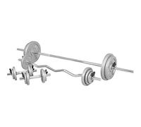 Kit d'haltères de 105,5kg barre longue de 170cm, barre curl de 120cm et deux barres courtes avec stop disques inclus