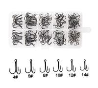 Kit d'hameçons triples en Acier à Haute teneur en Carbone - Courbure Ronde et Pointue pour leurres - 110 pièces/boîte - Assortiment de 6 Tailles 2#-14#