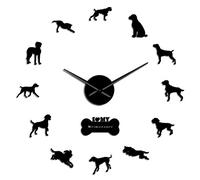 Kit d'horloge Murale Moderne en Acrylique représentant Un Chien Grey Ghost, Horloge Murale 3D sans Cadre avec Autocollants Miroir pour la décoration du Salon - S-37 (Noir 37 Pouces)