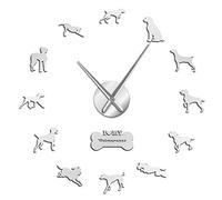 Kit d'horloge Murale Moderne en Acrylique représentant Un Chien Grey Ghost, Horloge Murale 3D sans Cadre avec Autocollants Miroir pour la décoration du Salon - S-37 (Argent 37 Pouces)