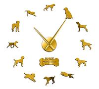 Kit d'horloge Murale Moderne en Acrylique représentant Un Chien Grey Ghost, Horloge Murale 3D sans Cadre avec Autocollants Miroir pour la décoration du Salon - S-37 (Or 27 Pouces)