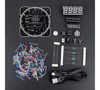Kit d'horloge numérique à LED Bricolage, Rotation de contrôle de la lumière multifonctionnelle, réveil électronique de température à LED numérique pour la Maison, l'école (Rouge + câble + étui)