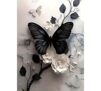 Kit Diamond Painting 5D Papillon et Fleurs, Tableau Strass Diamant DIY pour Adultes et Débutants, Kit de Peinture au Diamant, Activité Manuelle Relaxante pour Décoration Murale Maison (30x40cm)