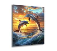 Kit Diamond Painting Adulte Enfant, Diamond Painting Dauphin Coucher de soleil, Ronde Diamant Peinture Diamant Adulte Kits, Kit Broderie Enfant pour Murale Decoration, Cadeau de Détente 50x70 cm L-393