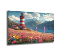 Kit Diamond Painting Adulte Enfant, Diamond Painting Fleurs Phare, Ronde Diamant Peinture Diamant Adulte Kits, Kit Broderie Enfant pour Chambre Murale Decoration, Cadeau de Détente 30x40 cm L-671