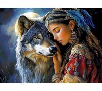 Kit Diamond Painting Adulte Loup Peinture Diamant Painting Fille Broderie Diamant Kit Complet, 5D Broderie Point de Croix Cristal Art Loisirs Créatifs Adultes pour Décoration Murale 90x120 cm E0-483