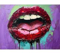 Kit Diamond Painting Adulte Rouge Peinture Diamant Painting Lèvres Broderie Diamant Kit Complet, 5D Broderie Point de Croix Cristal Art Loisirs Créatifs Adultes pour Décoration Murale 60x80 cm E0-555