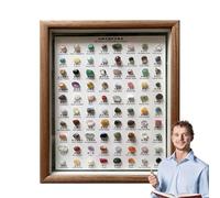 Kit d'identification minérale - Ensemble d'affichage de la collection de cristaux de roche bruts - Échantillons assortis de pierres précieuses naturelles - Organiseur avec cadre en bois
