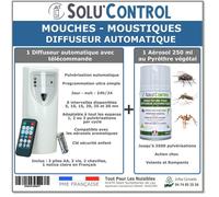Kit Diffuseur Automatique avec Télécommande + 1 Aérosol Insecticide au Pyrèthre Végétal 250 ml - Anti-Mouches & Anti-Moustiques