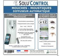 Kit Diffuseur Automatique avec Télécommande + 12 Aérosols Insecticide au Pyrèthre Végétal 250 ml - Anti-Mouches & Anti-Moustiques