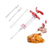 Kit d'injecteur de viande en acier inoxydable avec 3 aiguilles et brosse de nettoyage, injecteur de saveur barbecue pour dinde, poulet, poitrine, grillades (rouge)