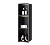 Kit D'Insertion De Niche De Douche Moderne, Niche Murale Encastrée En Acier Inoxydable Avec Éclairage Led, Étagères De Rangement Pour Salle De Bain, Construction Étanche Sans Joint, Noir, 90 X 28 Cm