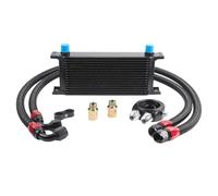 Kit d'installation complet de Refroidisseur d'Huile Universel 16 Rangées en Aluminium Radiateur d'Huile Moteur Transmission Hydraulique + 2 Tuyaux Tressés Adaptateur Filtre à Huile Raccords
