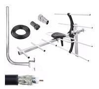 Kit d'installation d'antenne TV numérique 4G pour toit loft pour Smart Freeview HD Digital TV extérieur antenne TV + connecteur coaxial mâle femelle 10 m RG6 câble de fixation, vis, écrous et boulons