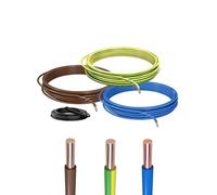Kit d'Installation Fixe H07V-U 1,5mm² - 3x10m Bleu, Brun, Vert-Jaune - Câble Rigide Cuivre PVC 450/750V - Avec Gaines Thermorétractables