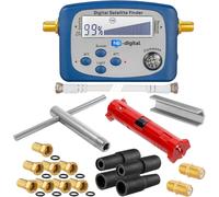 Kit d'installation satellite XXL : Pointeur satellite numérique avec boussole,dénudeur,clé de montage,aide au tournage,8 fiches F plaquées or,2 connecteurs + 4 douilles en caoutchouc