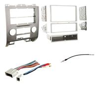 Kit d'installation stéréo double DIN argenté pour voiture, faisceau de câbles et adaptateur d'antenne de réception radio AM/FM - Fabriqué pour Ford/Mazda/Mercury : 2008-2012 Escape, hommage 2008-2011