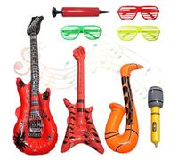 Kit d'instruments de ballons gonflables en PVC, guitare, saxophone, microphone, pompe à air et 3 lunettes de fête, guitares gonflables pour décoration de fête musicale, boîte photo, anniversaire