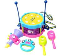 Kit D'Instruments Musicaux Pour Enfants, 5 Pièces, Jouet Éducatif, Tambour, Trompette, Marteau À Sable, Hochets Pour Bébés, Cadeau Musical