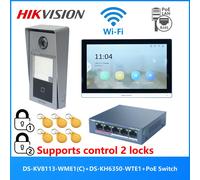 KIT d'interphone vidéo POE 802.3af multilingue HIKVISION, comprenant DS-KV8113-WME1(C) et DS-KH6350-WTE1 et commutateur PoE 4btn Flush 4 Screen
