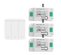 Kit d'interrupteur avec télécommande, panneau mural 3 voies et 3 récepteurs, signal RF 433 MHz pour une portée jusqu'à 200 m à l'extérieur et 30 m à l'intérieur, pas de câblage nécessaire