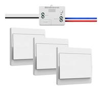 Kit d'interrupteur sans fil 230 V - Interrupteur sans fil autonome sans batterie - Interrupteur mural sans fil étanche avec récepteur - Portée jusqu'à 200 m - Intensité non variable (1 récepteur et 3
