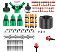 Kit d'irrigation goutte à goutte 50 m - Micro système d'irrigation complet avec 50 goutteurs, 15 buses de pulvérisation et 60 piquets - Arrosage de vacances pour balcon, serre, terrasse et jardin