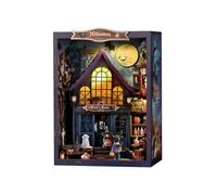 Kit DIY Book Nook - Décoration Miniature pour Halloween, Support De Livre Ancient Castle Magic Night, Kit Book Nook pour Maison De Poupée avec Éclairage LED pour Adultes AH01-002