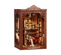 Kit DIY Book Nook Miniature Maison De Poupée en Bois avec Étagère Lumineuse Insert Décoration Modèle pour Librairie Souvenirs Cadeaux d'amis Brown