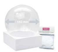 Kit DIY Boule à neige Do it Yourself avec boule en verre et base en polyrésine blanche carrée - 150 mm de diamètre - Boule agitée individuelle - Boule à paillettes DIY * 40101