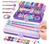 Kit DIY de Bracelets d'Amitié pour Filles 8-12 Ans, Rangement à 3 Niveaux | 26 lots de fils, 32 perles, 25 boutons, 25 cordons, 30 épingles; 20+ modèles; ABS durable, patins antidérapants, boîte cadeau