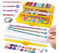 Kit DIY de Bracelets d'Amitié pour Filles 8-12 Ans, Rangement à 3 Niveaux | 26 lots de fils, 32 perles, 25 boutons, 25 cordons, 30 épingles; 20+ modèles; ABS durable, patins antidérapants, boîte cadeau