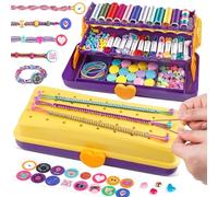Kit DIY de Bracelets d'Amitié pour Filles 8-12 Ans, Rangement à 3 Niveaux | 26 lots de fils, 32 perles, 25 boutons, 25 cordons, 30 épingles; 20+ modèles; ABS durable, patins antidérapants, boîte cadeau