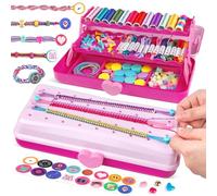 Kit DIY de Bracelets d'Amitié pour Filles 8-12 Ans, Rangement à 3 Niveaux | 26 lots de fils, 32 perles, 25 boutons, 25 cordons, 30 épingles; 20+ modèles; ABS durable, patins antidérapants, boîte cadeau