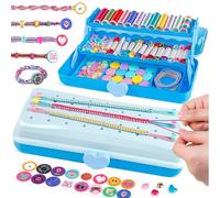 Kit DIY de Bracelets d'Amitié pour Filles 8-12 Ans, Rangement à 3 Niveaux | 26 lots de fils, 32 perles, 25 boutons, 25 cordons, 30 épingles; 20+ modèles; ABS durable, patins antidérapants, boîte cadeau