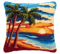 Kit DIY Latch Hook Crochet Coussin 43x43cm,Lever de soleil et vue sur la mer,Ensemble de Broderie et Couture avec Fils Colorés,Taie d’Oreiller à Fabriquer soi-même pour Déco Maison et Cadeau Créatif