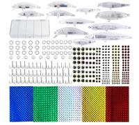 Kit DIY Leurres de Pêche 12 Corps en ABS, 255 Pièces Yeux 3D Holographiques, 85 Pièces Hameçons Triples, Anneaux Brisés, Autocollants, Billes Acier Intégrées pour Leurres Durs, Cadeau Pêcheur