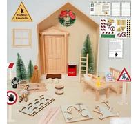 Kit DIY Maison des Lutins Maison du Nain bois naturel décoration Noël féerique ensemble complet portes fenêtre meubles sapin