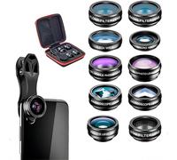 Kit d'objectif d'appareil Photo Mobile 10 en 1 - Téléobjectif Macro Grand Angle Fisheye Kaleidoscope CPL Effect Filter Kit est Compatible avec la Plupart des Smartphones