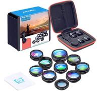 Kit d'objectifs 10 en 1 pour téléphone Objectif Grand Angle,Objectif Macro,Objectif fisheye,téléobjectif kaléidoscope 3/6 CPL/Flow/Star/Radial Filtre à Clipser pour iPhone,Samsung(Q1568)